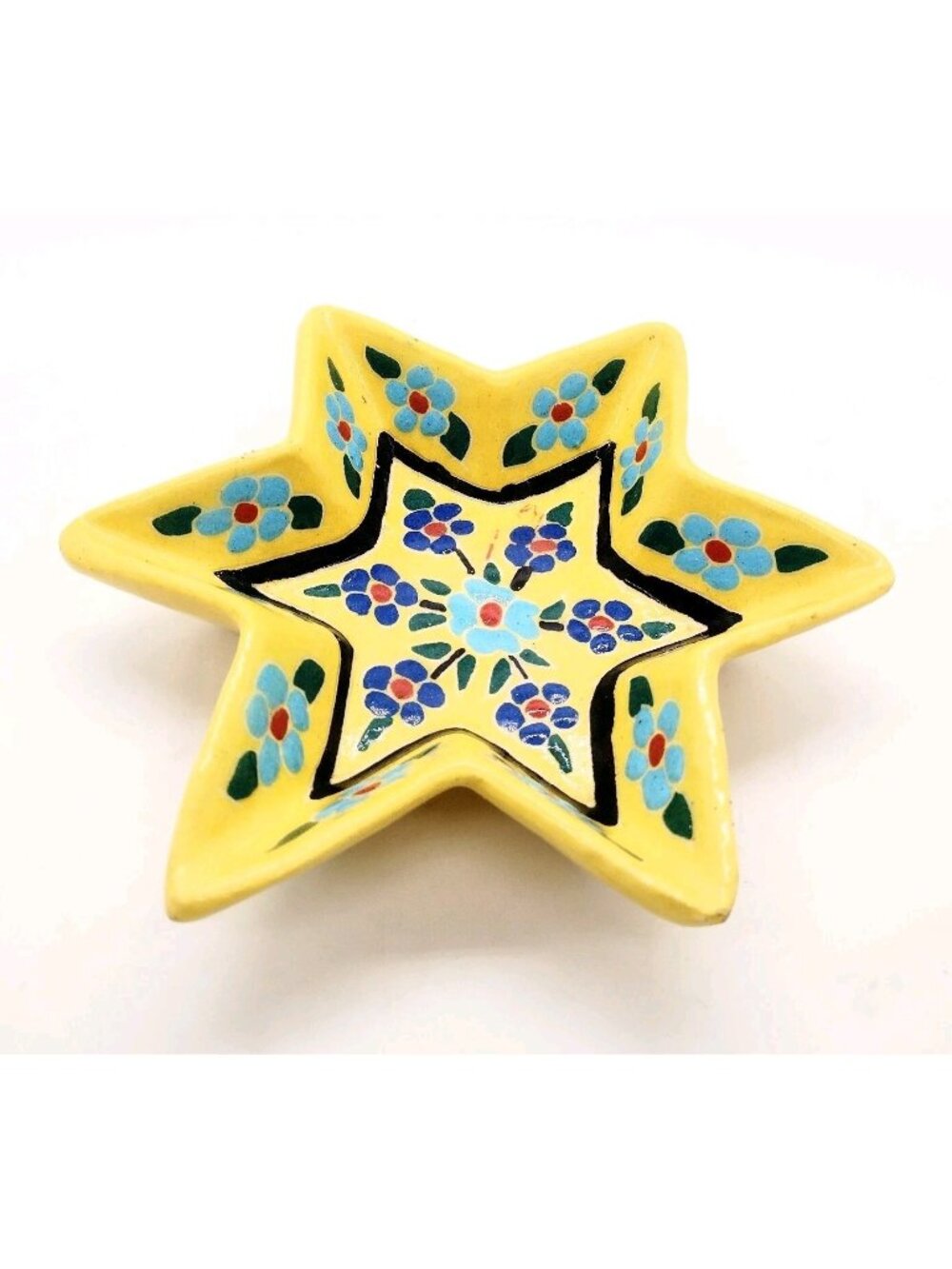 Vintage Turkish Art Pottery Star Trinket Dish HG Yilmaz Gini Floral Celestial